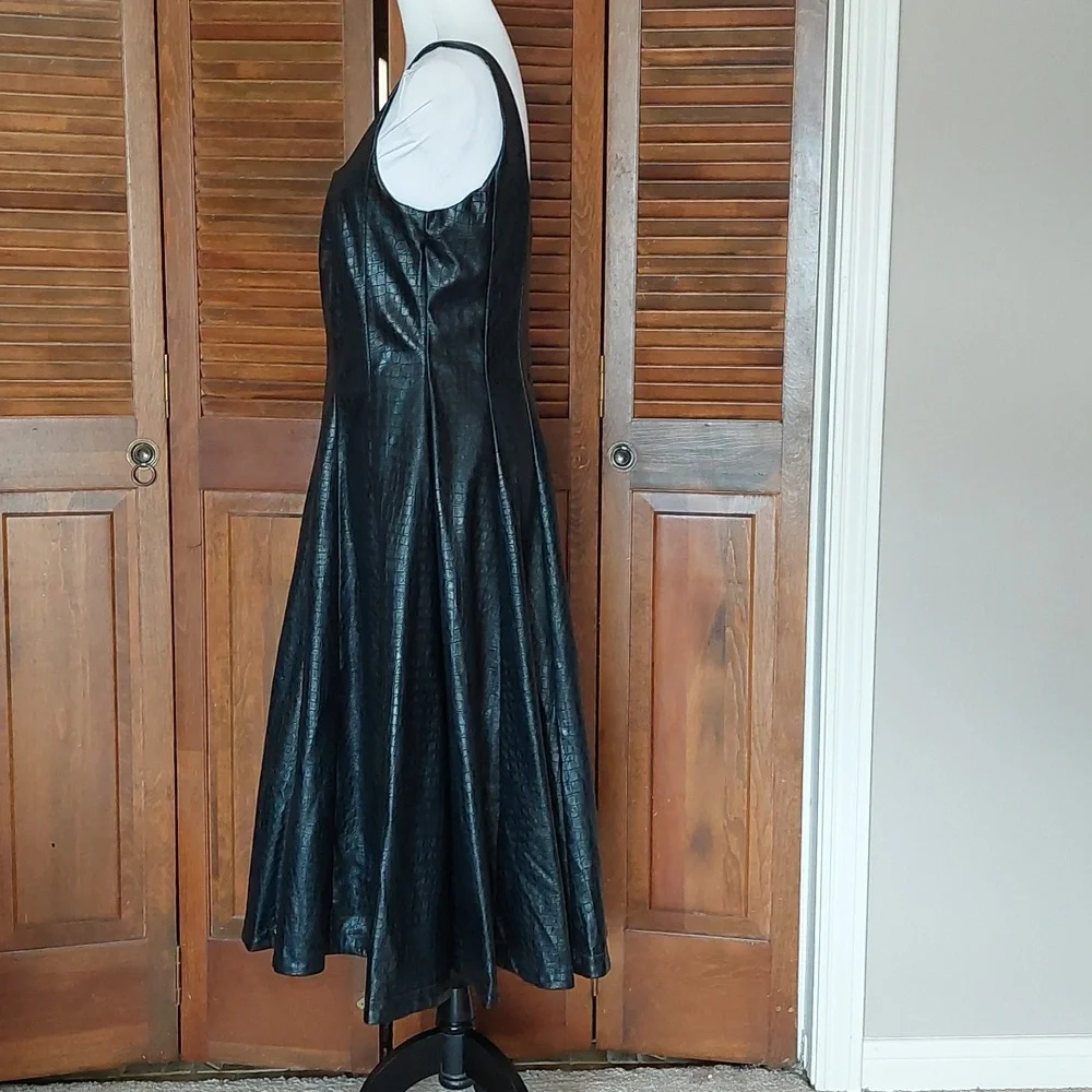 Anthropologie Avec Les Filles Black Faux Leather Midi Dress Sz LP - Picture 5 of 16